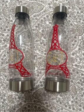 Total of 8 Clear Plastic Water Bottle with Red Eiffel Tower Design